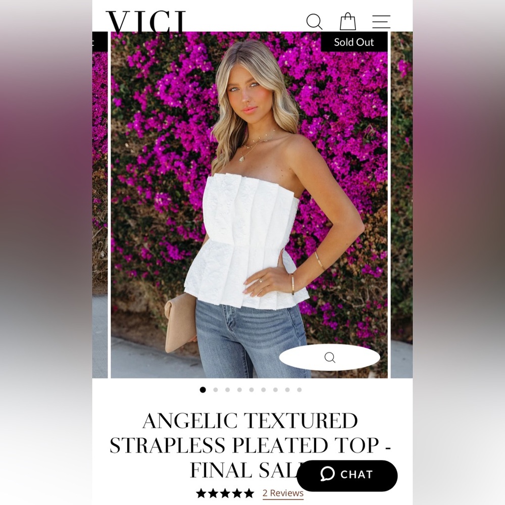 VICI ANGELIC TEXTURED STRAPLESS PLEATED TOP - S